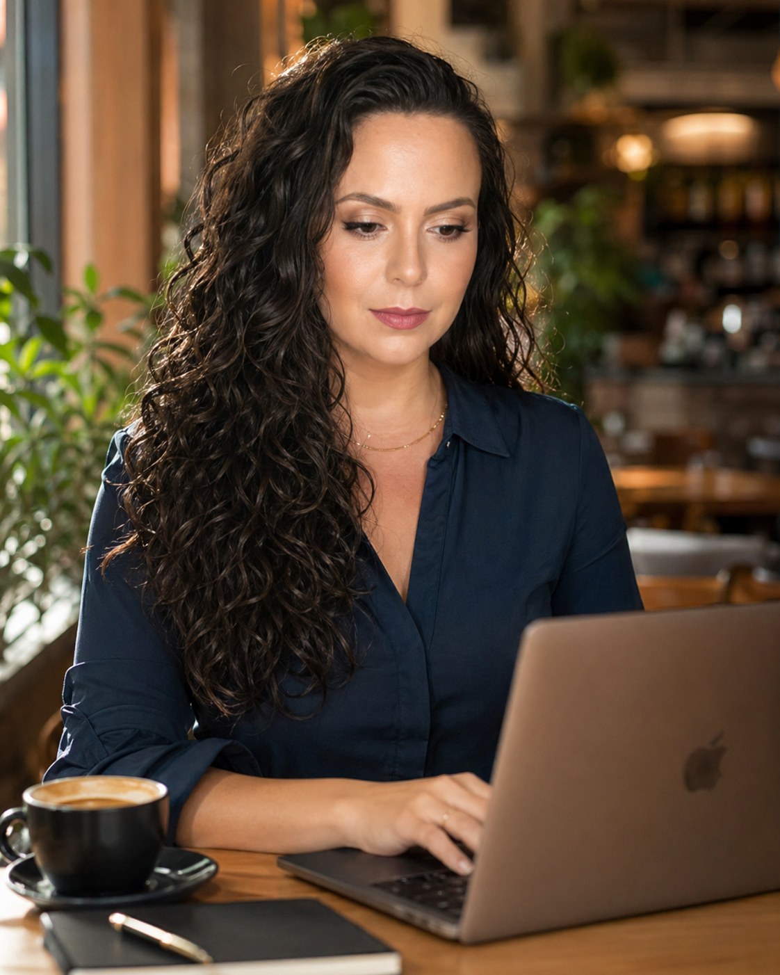 Ana Borges trabalhando em seu notebook